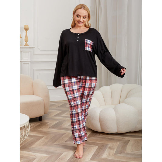 Cozy Plus Size Plaid Pajamas Set for Women    