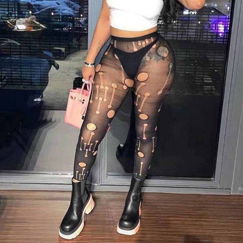 Sexy High Waist Ripped Mesh Cutout Slim Fit Pantyhose    