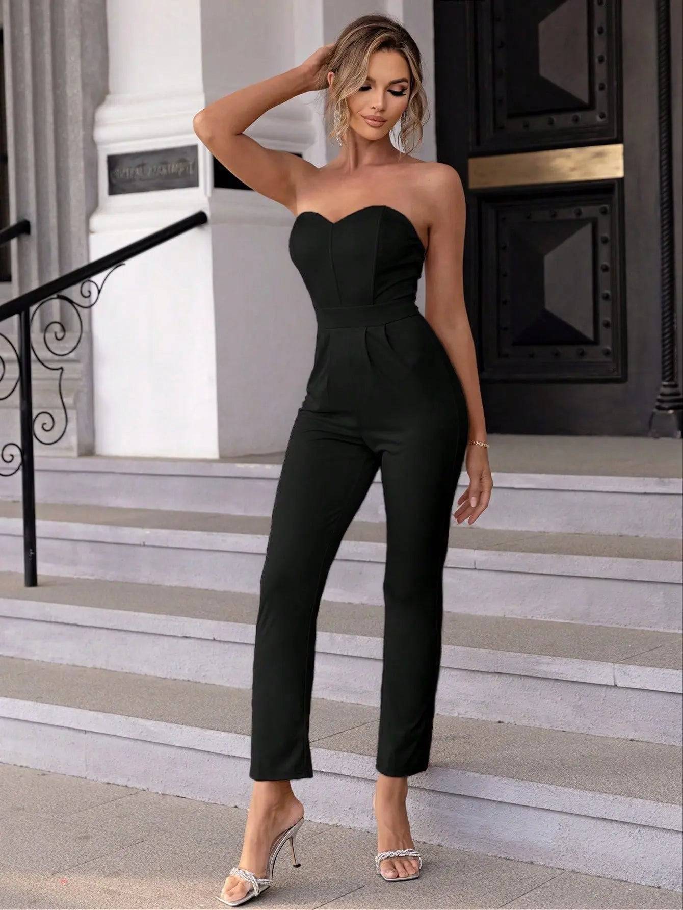 Elegant Strapless Solid Jumpsuit for Women    