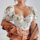 Sultry Backless Puff Sleeve Corset Waist Top for Women with Steel Ring Detail    