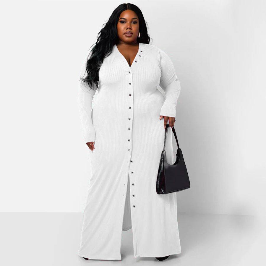 Sophisticated Plus Size Sunken Stripe Split Dress    