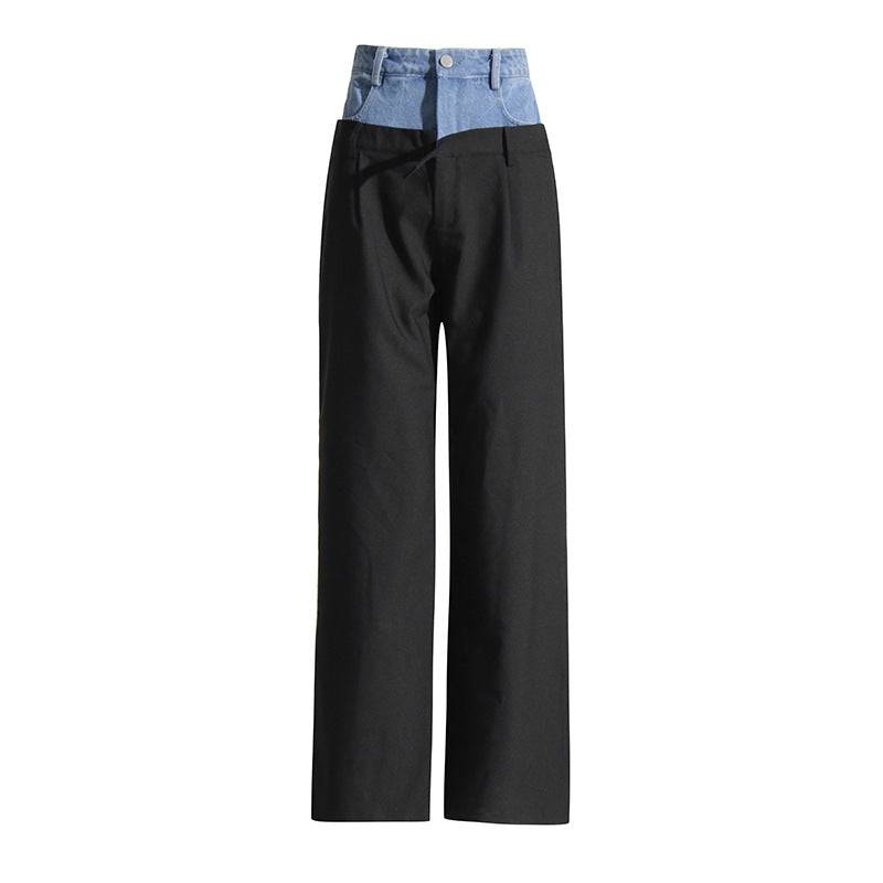 Retro-Inspired Satin Stitched Denim Straight Leg Pants for Women    