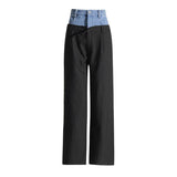 Retro-Inspired Satin Stitched Denim Straight Leg Pants for Women    