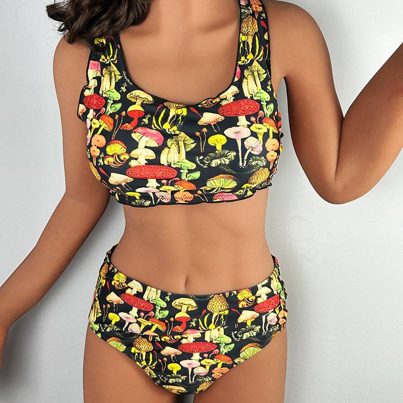 Stylish Backless Printed Swimsuit with Lace-Up Halter for Women    