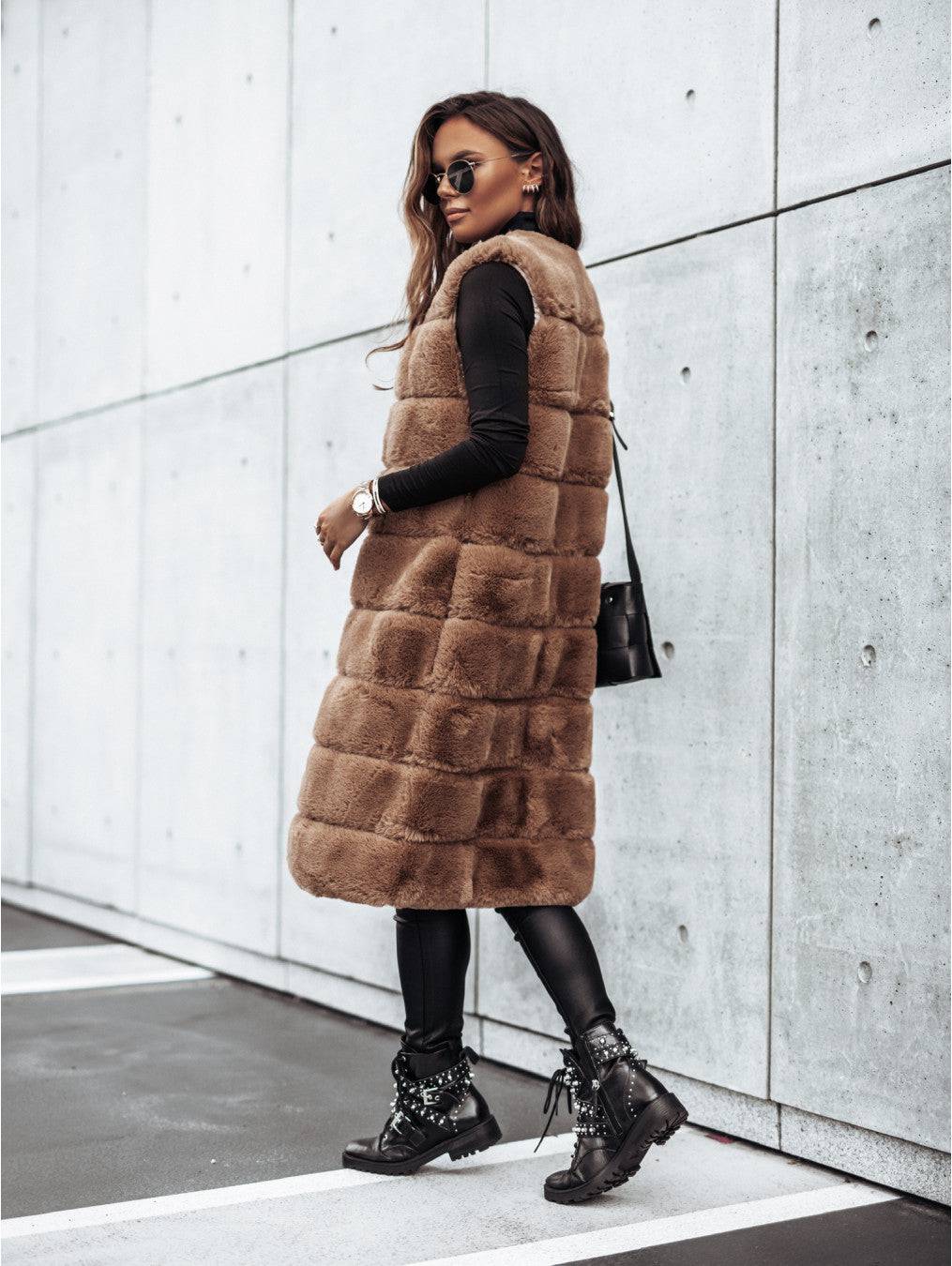 Fur-lined Long Vest Coat for Women's Autumn/Winter Casual Wear    