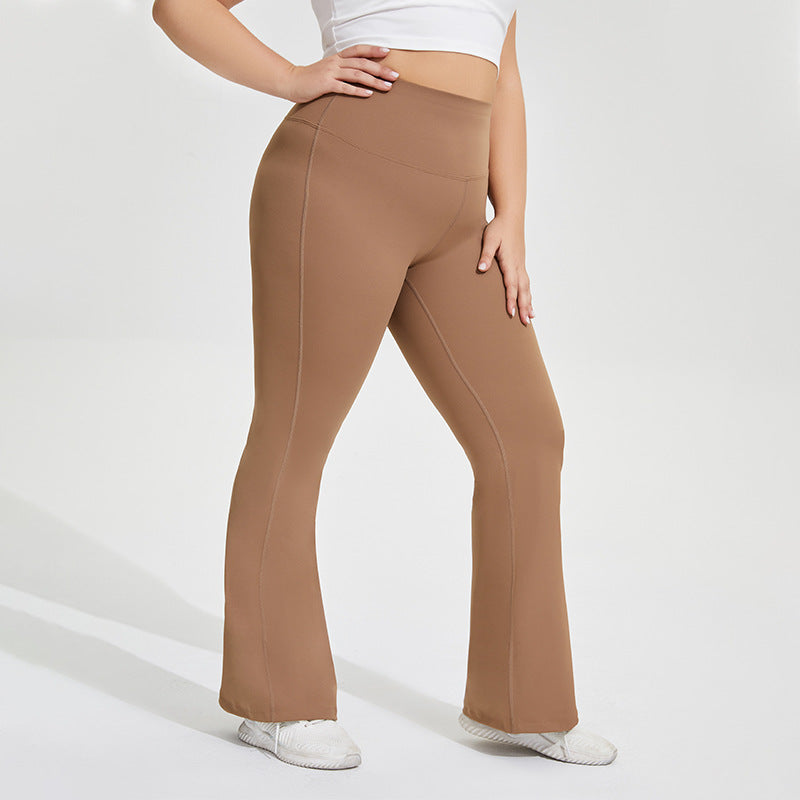 Stylish Plus Size Bell Bottom Yoga Pants with Peach Hip Raise    