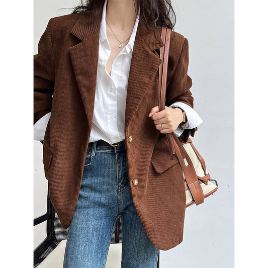 Vintage Corduroy Blazer with Metal Buckle Detail    