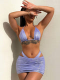 Women's Metallic Coated Fabric Bikini Swimsuit with Three-Piece Set    