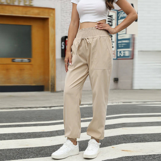 Trendy High Waist Lace-Up Casual Pants with Elastic Ankle Bands    