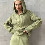 Hooded Loose Fit Knitted Sweater for Women    