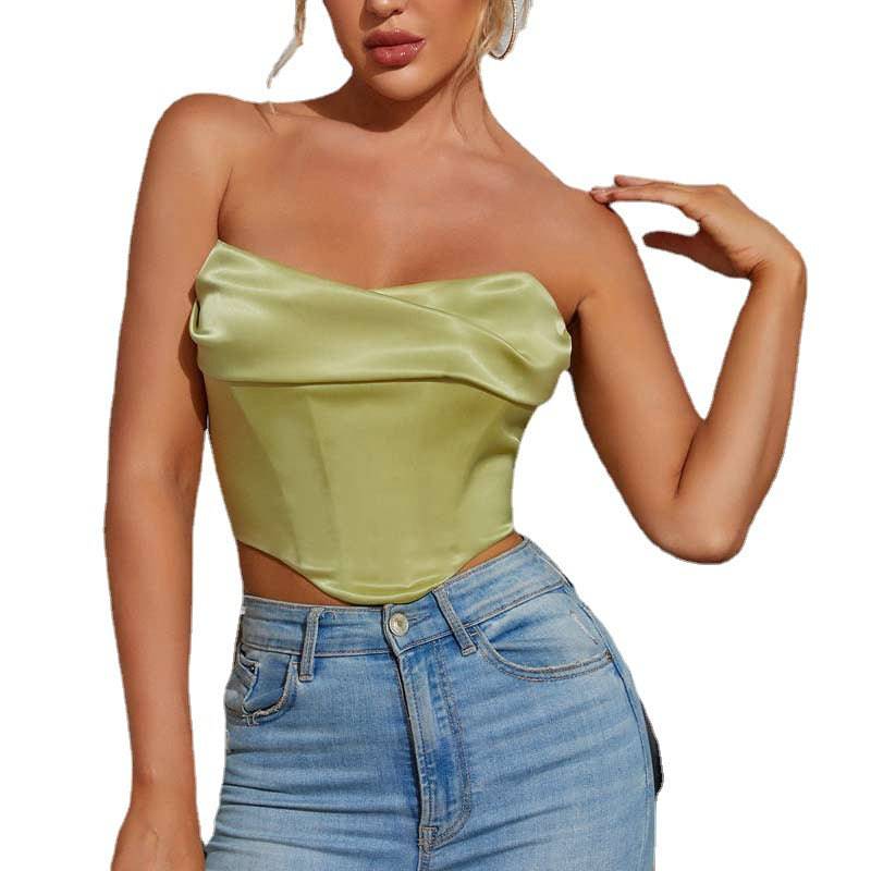 Seductive Summer Pile Collar Chest-Wrapped Crop Top Corset    