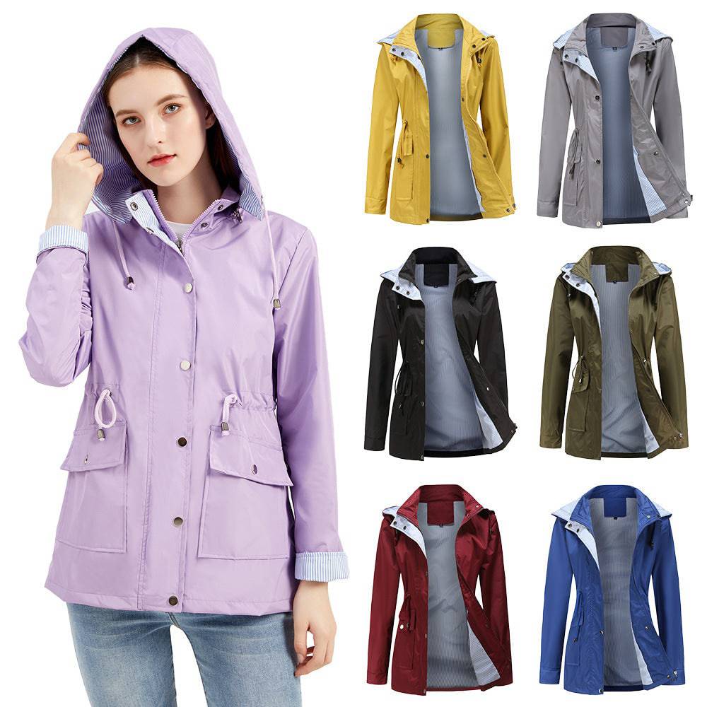 New Spring Autumn Detachable Hat Windbreaker Women Women Clothing Striped Inner Coat Plus Size Women    