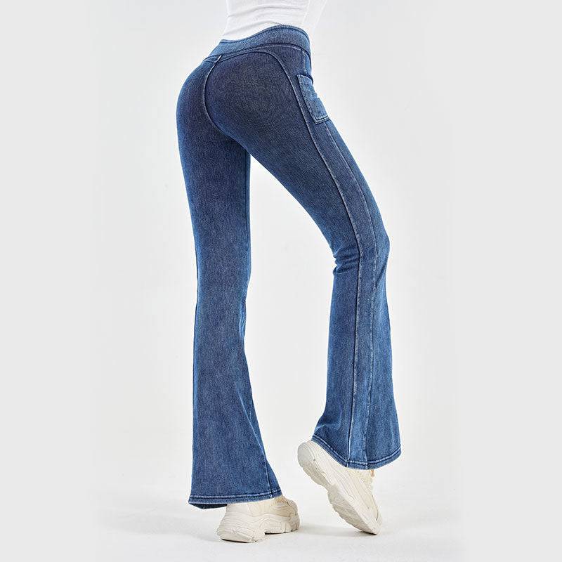 Elevate Your Style and Comfort with High Waist Denim Yoga Bell Bottom Pants    