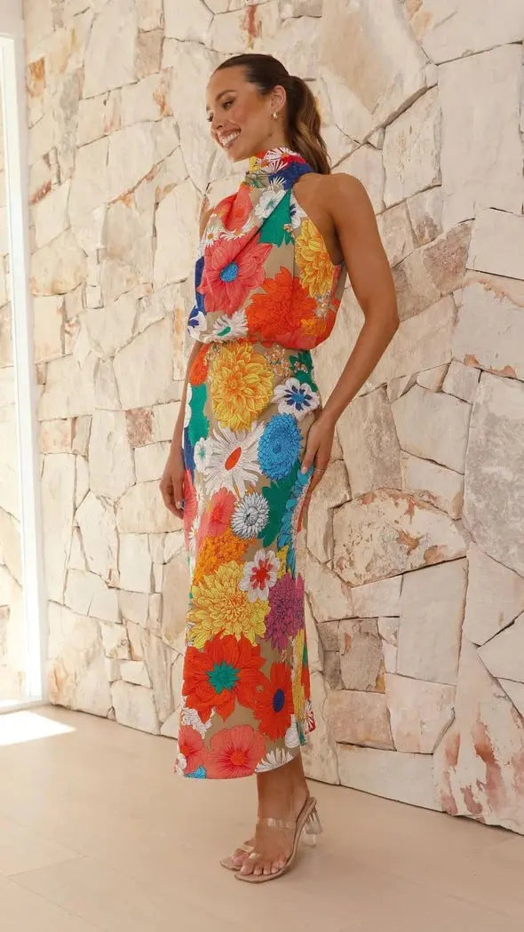 Floral Print Sleeveless Maxi Dress for Vacation and Boho Style    