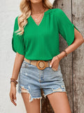 Elegant V-Neck Hollow Out Summer Blouse for Women    