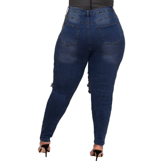 Fashion Forward Plus Size High Elastic Jeans with Chic Cutouts    