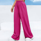 Wide Leg High Rise Sports Pants for Women - Solid Color Loose Fit Straight Leg Dance Pants    