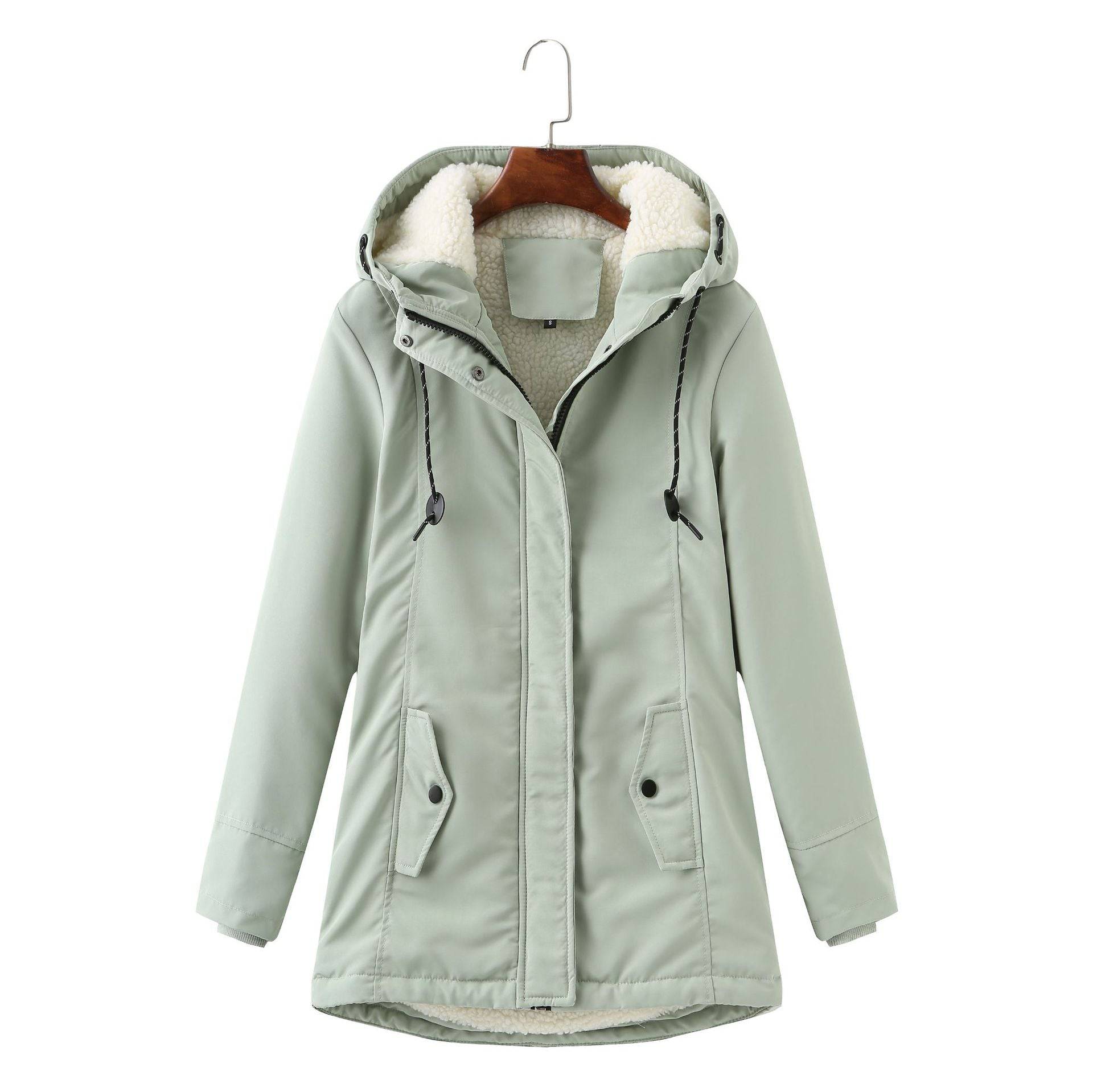 Ladies Hooded Lambswool Parka Winter Warm Waist Women Cotton-Padded Coat    