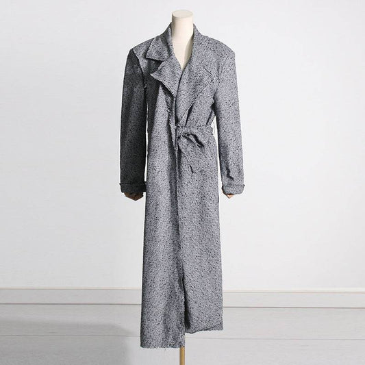 Elegant Lace-Up Tweed Trench Coat with Waist Control    