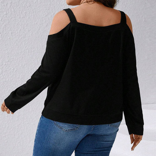 Flirty Off-Shoulder Waffle T-Shirt for Plus Size Women    