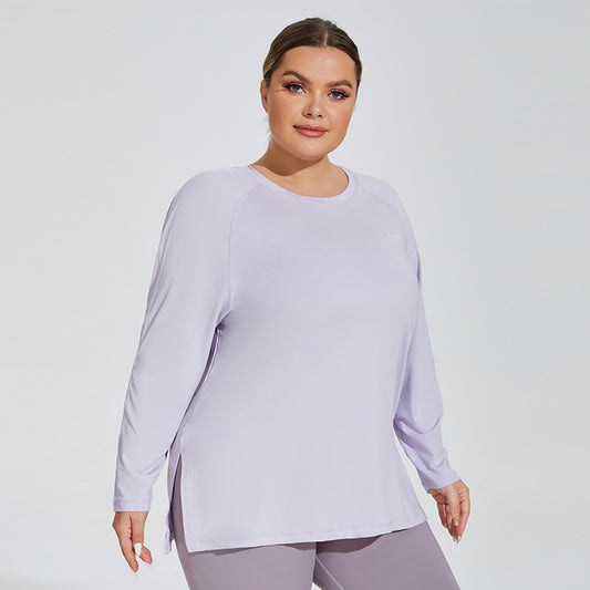 Loose Fit Plus Size Graphic Yoga T-shirt with Slit Hemline    