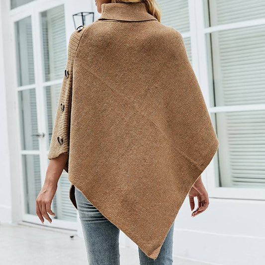 Trendy High Neck Solid Color Cape Sweater    