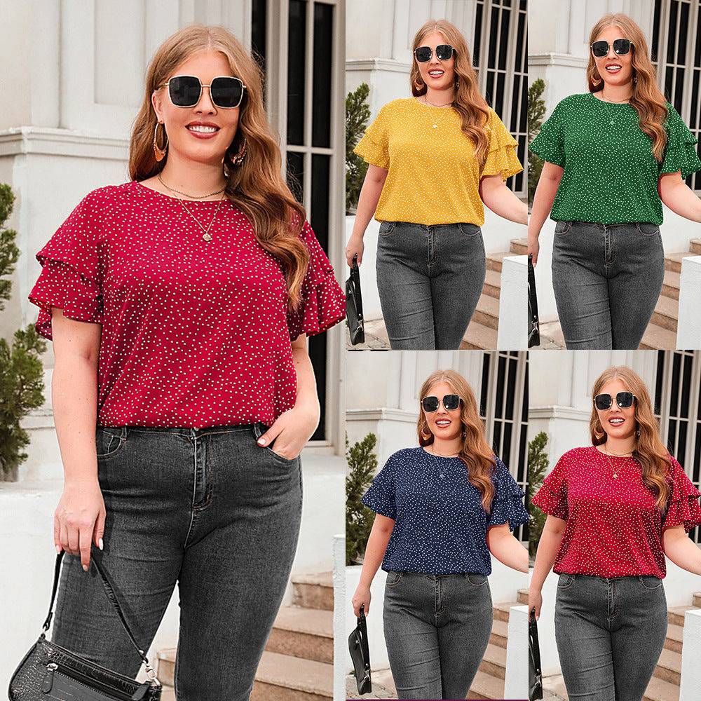 Stylish Plus Size Polka Dot Casual T-shirt for Women    