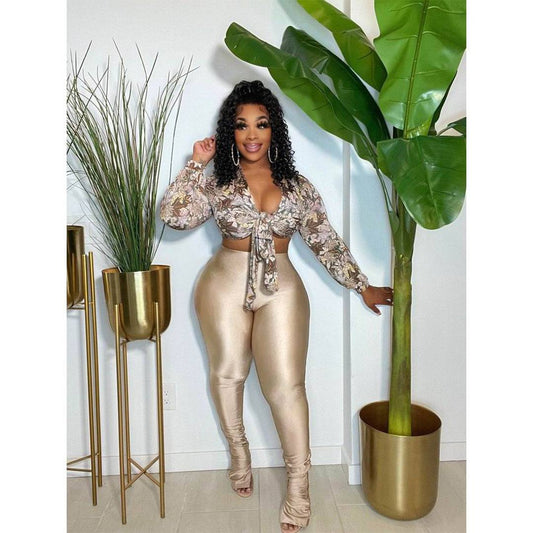 Reflective High Waisted Trousers for Women's Nightclub Outfits    