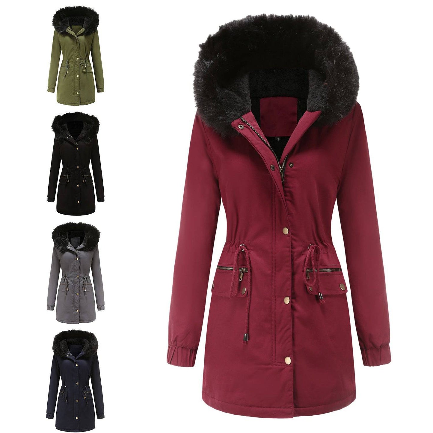 Warm and Stylish Plus Size Fur Collar Parka    