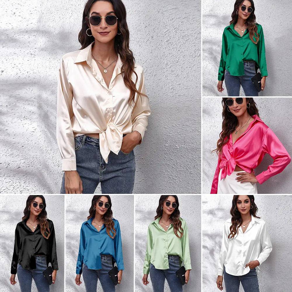 Satin Silk Long Sleeve Shirt for Women    