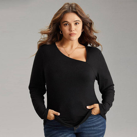 Stylish Plus Size One Shoulder Knitted Top for Autumn and Winter    