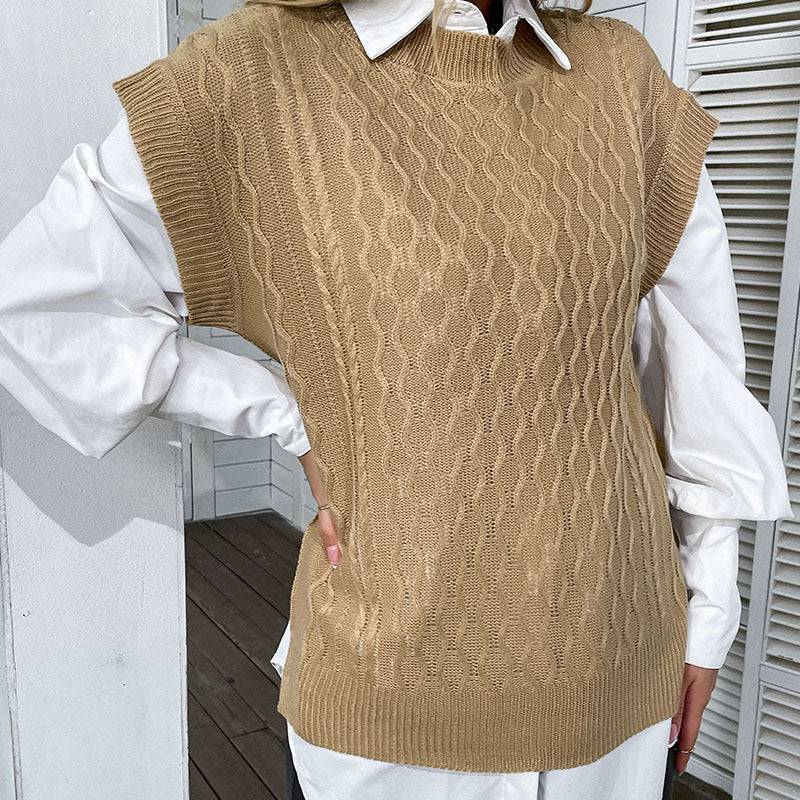 Solid Color Twist Knitted Vest for Autumn Women    