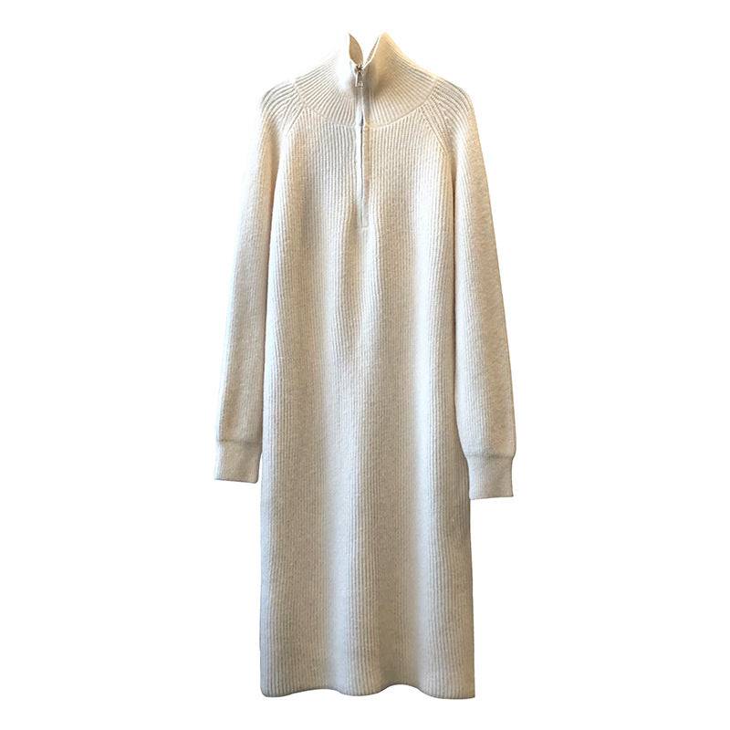 Winter Chic Zippered Knit Dress with Long Sleeves    