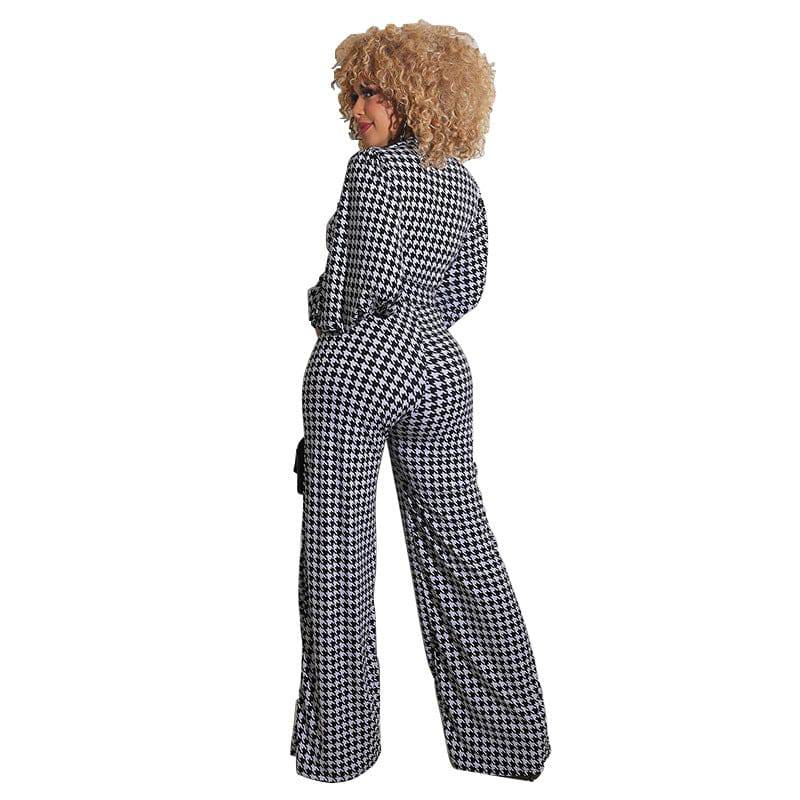 Spring Bubble Sleeve Printed Jumpsuit for Plus Size Women    