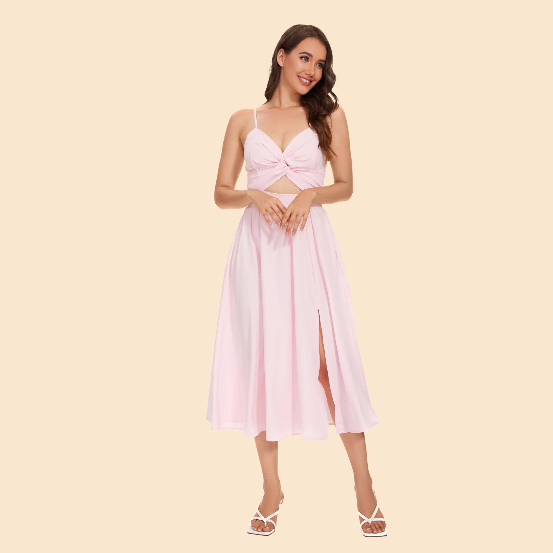 Summer Sweet Macaron Color Sling Waist Maxi Dress    