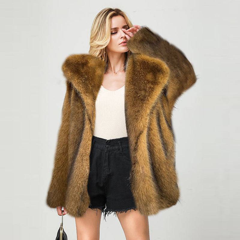 Elegant Mid-Length Faux Fur Coat for Stylish Winter Comfort    