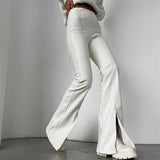 Sleek High-Rise Faux Leather Pants with Striking White Stitch Detail    