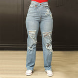 Summer Essential Women's High Waist Ripped Jeans    