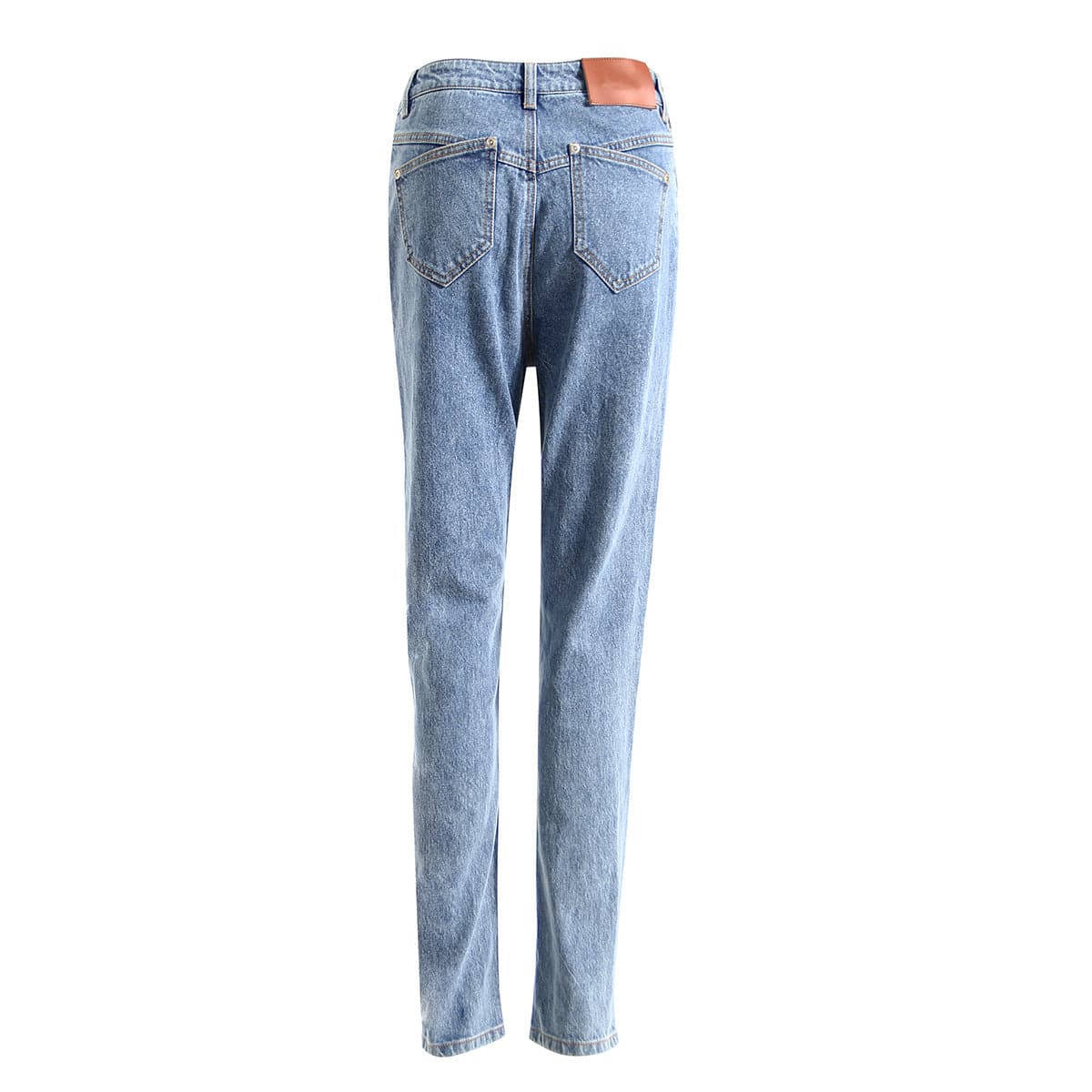 Spring High Waist Slim Fit Denim Pants with Zipper Detail    