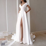 Elegant White Wrapped Maxi Dress with Ruffled Detail    