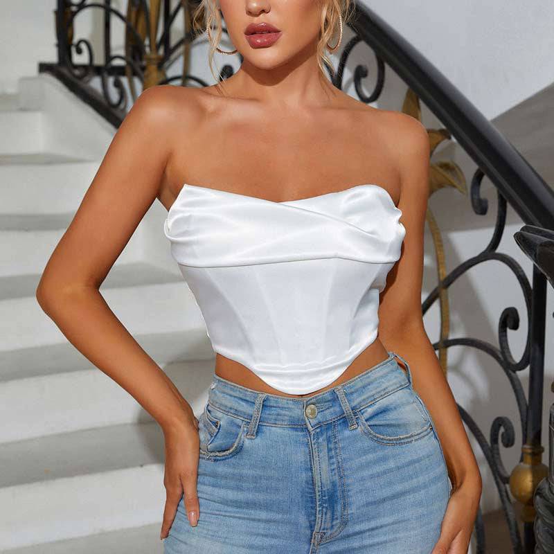 Seductive Summer Pile Collar Chest-Wrapped Crop Top Corset    