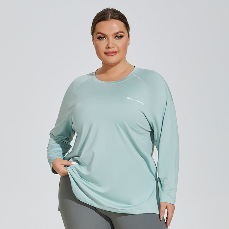 Loose Fit Plus Size Graphic Yoga T-shirt with Slit Hemline    