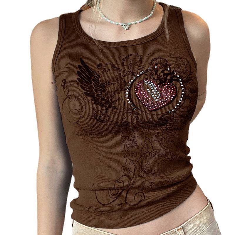 Rhinestone Embellished Sleeveless Vintage Tank Top for Women    