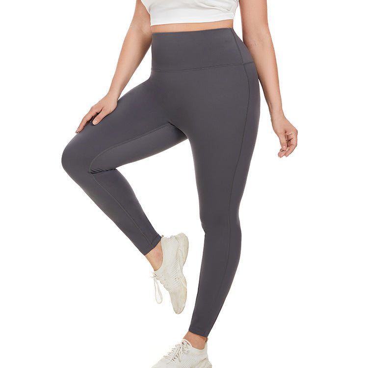 High-Rise Plus Size Fleece Peach Yoga Trousers with Contrast Color Detail    