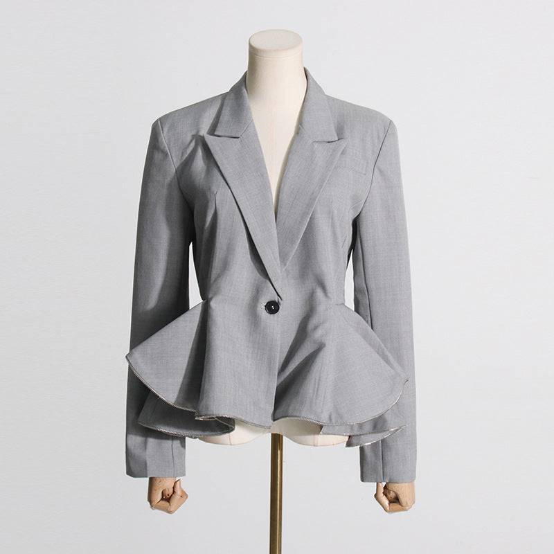 Office-Ready Elegant Slim Fit Ruffled Waist Blazer    