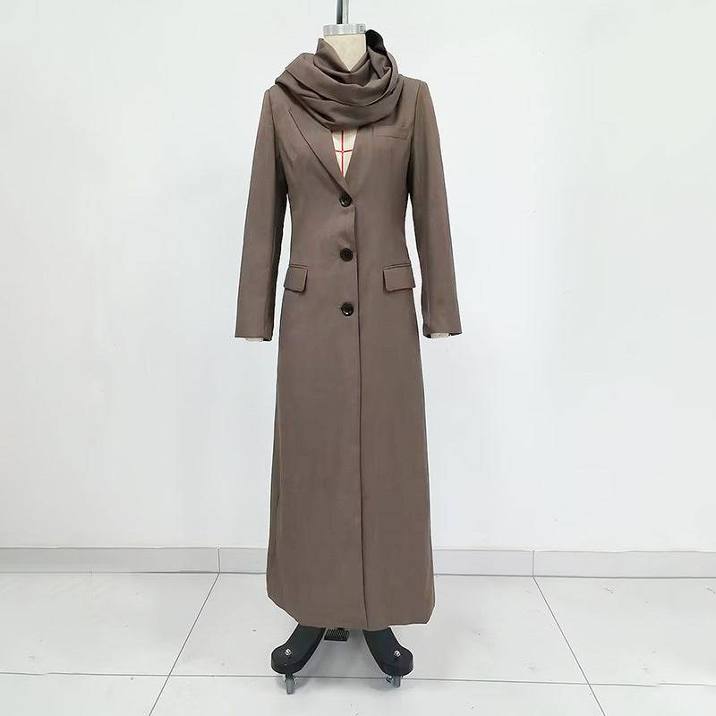 Stylish Long Blazer with Hipster Scarf Design for Women's Casual Spring/Fall Look    