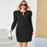 Elegant Plus Size Cutout Waist Sheath Dress with Gigot Sleeves    