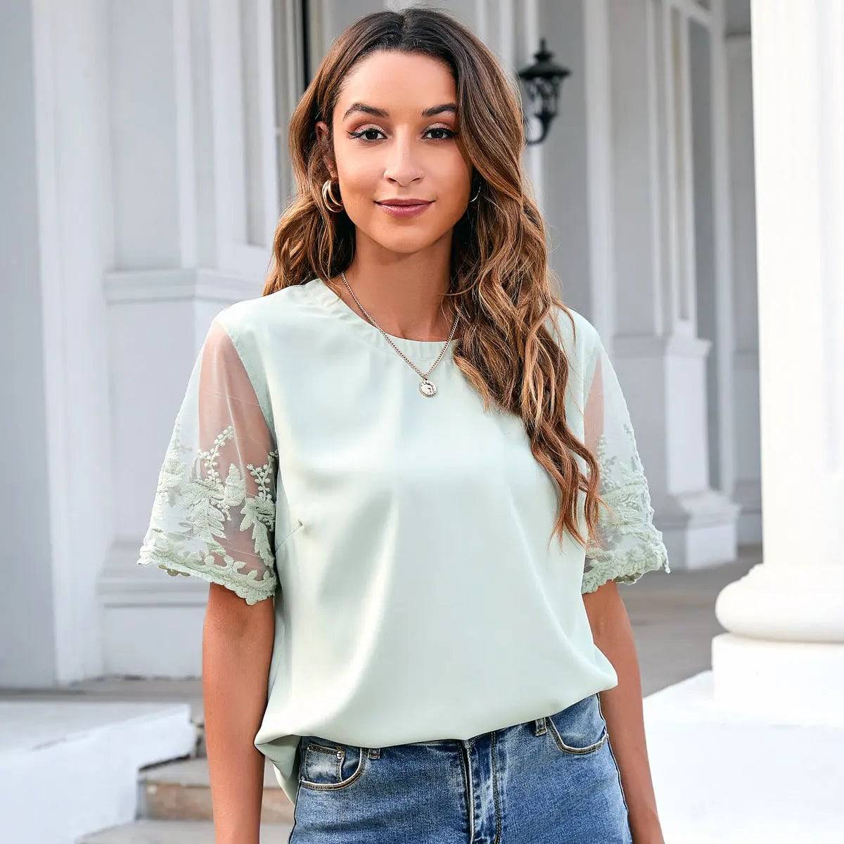 Elegant Women's Lace Chiffon Blouse    