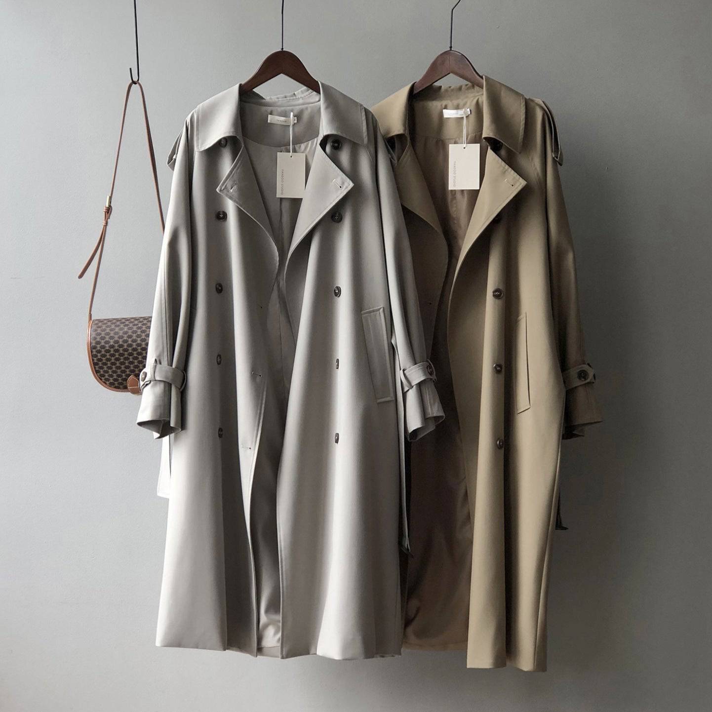 Long Trench Coat for Women Autumn Korean Elegant Loose Waist Tight Slimming Casual Coat for Women    