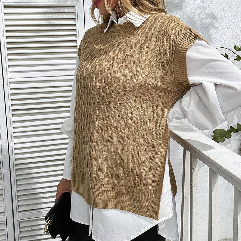 Solid Color Twist Knitted Vest for Autumn Women    